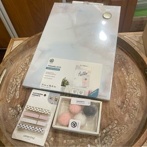 Frameless magnetic dry erase boards and 2 sets of pom pom & clothespin magnets